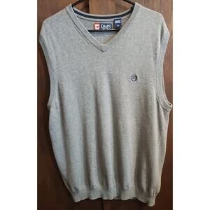 Chaps Golf Sweater Vest Mens Medium Gray Cotton V-Neck Pullover Lightweight